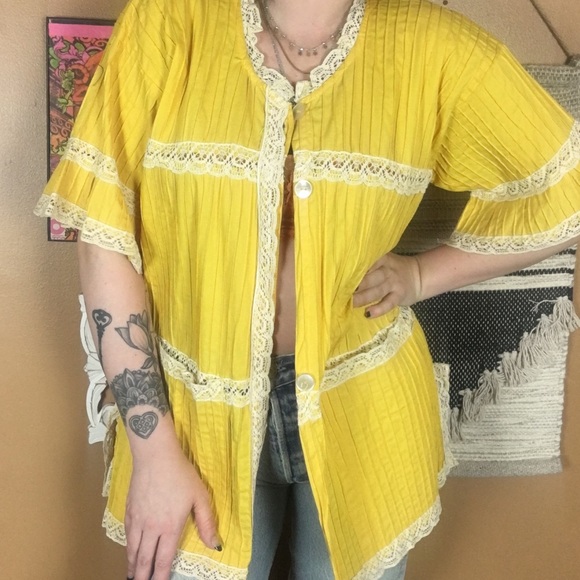 VINTAGE / 1960s Hand Sewn Tunic Bell Sleeve - Picture 6 of 6